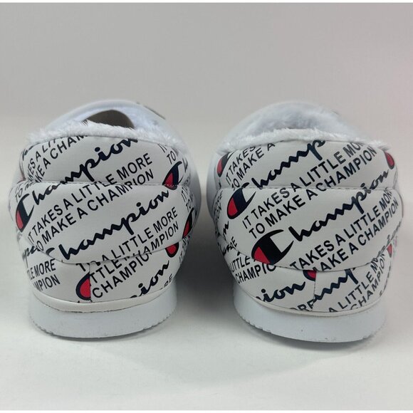 Champion Varsity Reflective Logo Silver / Black Fux Fur Slippers Unisex - Picture 7 of 10